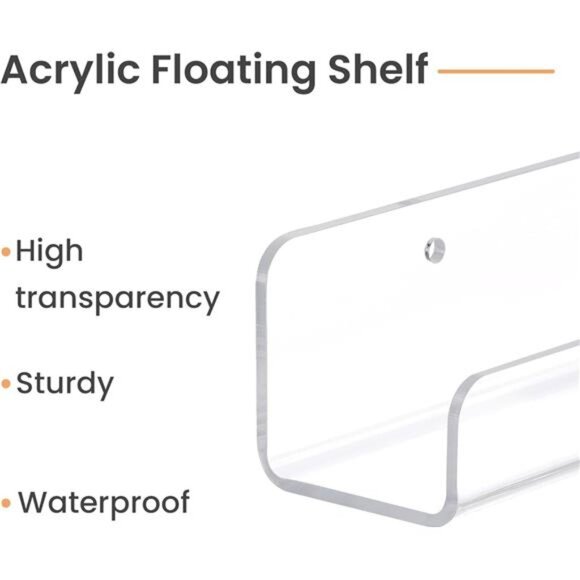 6 Pack Clear Acrylic Shelves, 12" Nursery Bookshelves, Small Floating Bookshelf - Picture 6 of 8